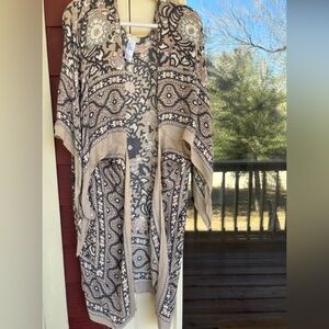 Free People Floral Kimono in Black and Cream